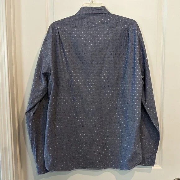 J. Crew Shirt Men's Size XL Blue White Button-up Slim Fit Long Sleeve Dotted - Picture 8 of 14